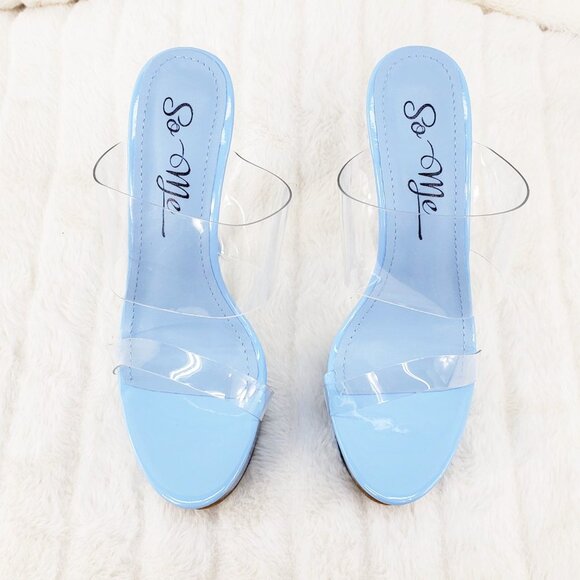 Baby Blue 2 Strap Clear upper Platform 6" Heels - Picture 5 of 8